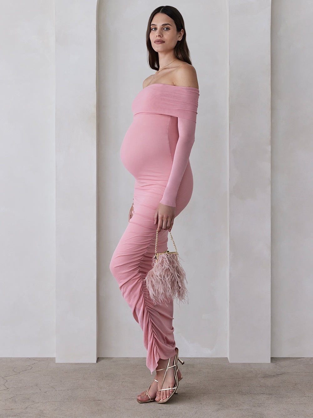 Jasmine Tookes x BUMPSUIT Off Shoulder Soft Mesh Maxi Dress Pink L - Picture 4 of 10